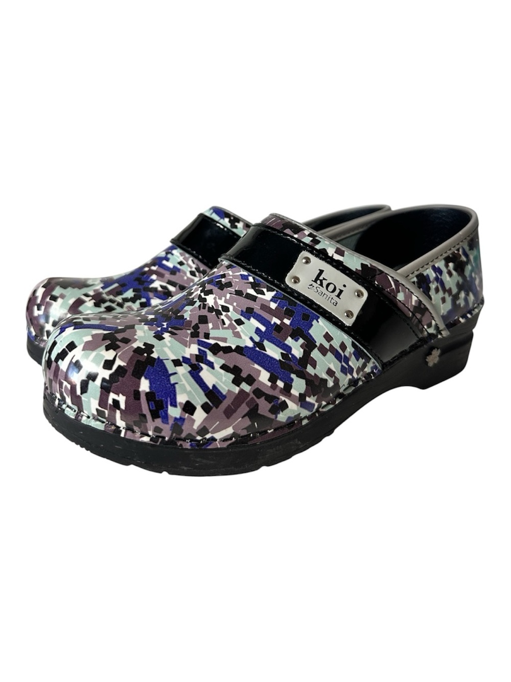 KOI by Sanita Lindsey Professional Mosaic-Print Clog Purple, Blue, Black 39/7.5